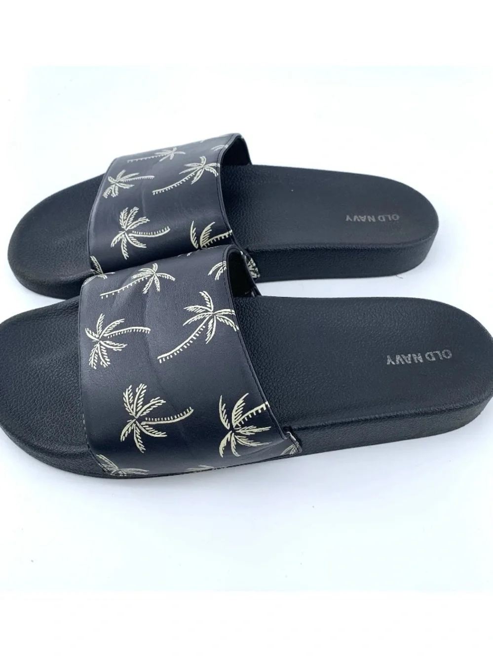 Old Navy Palm Tree Slide Sandals Men's 10–11 Black Comfort Pool Slides